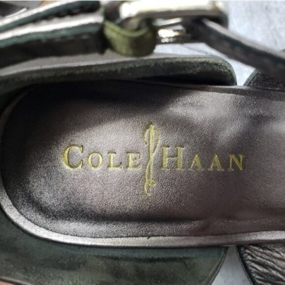 Cole Haan | Gunmetal Gray Silver Espadrille Wedge Sandals - Picture 2 of 10